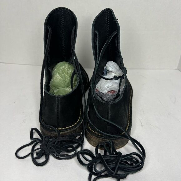 Free People Ajax Black Suede Lace Back Tie Ankle Women’s Booties Sz 37/US 6.5 - Picture 6 of 11